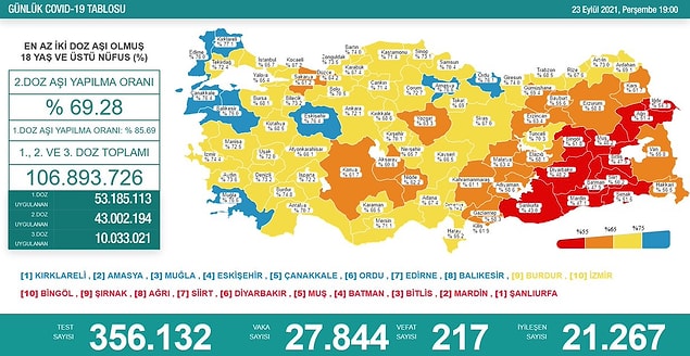 2 doz aşı olanların sayısı 43 milyonu geçti