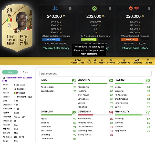 13. Sadio Mané - 89 Rating