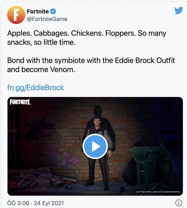 Venom, Fornite'a iniş yaptı.
