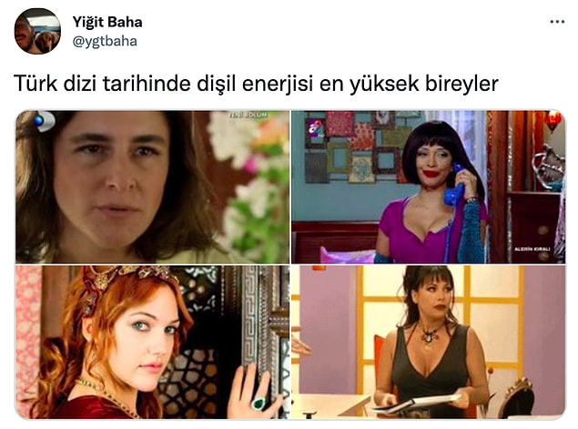 Twitter'da @ygtbaha adlı bir kullanıcı 'Türk dizi tarihinde dişil enerjisi en yüksek bireyler' açıklamalı bu tweeti paylaşınca pek çok Twitter kullanıcısı listede eksik kalan unutulmaz kadın karakterleri paylaşmaya başladılar.