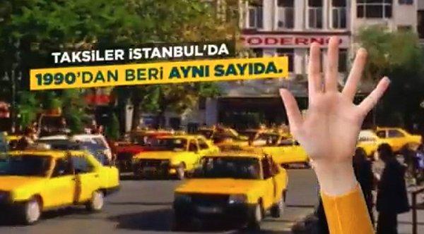 Videoda taksilerin İstanbul’da 1990 yılından bu yana aynı sayıda olduğu ve bundan dolayı da aslında İstanbulluların taksi problemi yaşadığından bahsediliyor.