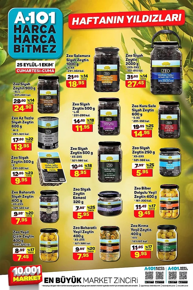 Tüm ZEO markalı zeytin çeşitlerinde indirimler var.