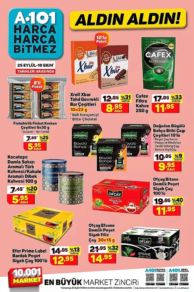 Çay ve kahve çeşitlerinde de indirimler var.