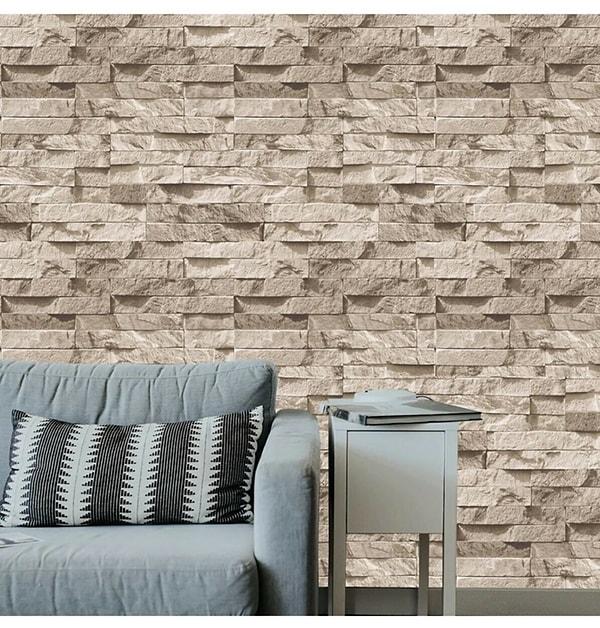 3. İster salonunuza ister mutfağınıza kolayca uygulayabileceğiniz taş görünümlü duvar kağıtları evinizin havasını anında değiştirecek!