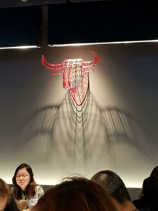 Тень от головы быка создает эффект будто у него куриное тело