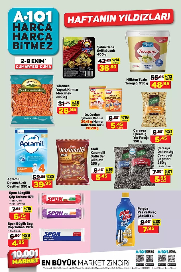 A101 Hafta'nın Yıldızları'nda bu hafta Şahin 400 gr Dana Evlik Sucuk 36,50 TL.