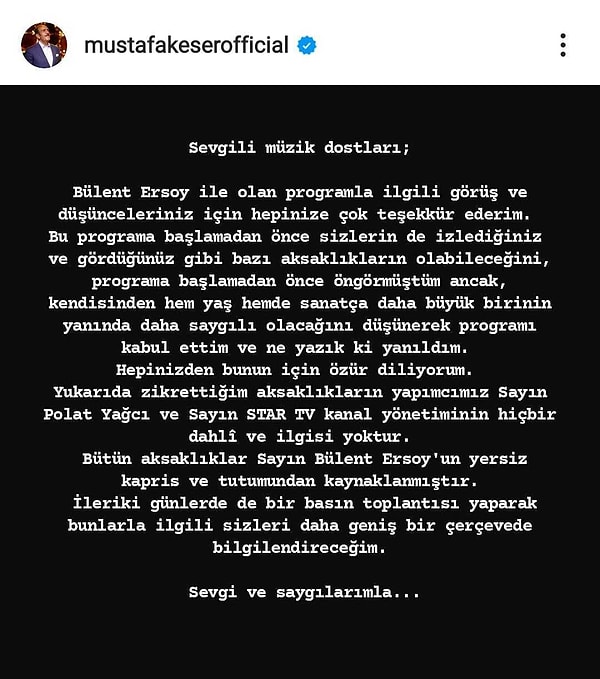 14. Mustafa Keser, Bülent Ersoy ile olan programın neden bittiğini böyle açıkladı...