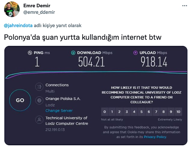 1. Hal böyle olunca birçok öğrenci yaşadığı ülkelerden, şehirlerden eriştikleri internetin hızını atmaya başladı: