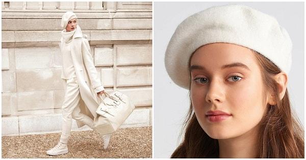 Sonbahar kombinlerinizi göz alıcı kılmak için beyaz ressam şapkası kullanmayı deneyebilirsiniz.