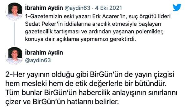 Aydın'ın Twitter üzerinden yaptığı açıklamaları şöyle: