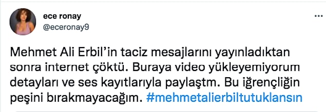 Ve daha sonra Twitter'dan Mehmet Ali Erbil'e ait olduğunu iddia ettiği yazışmaları da paylaştı.