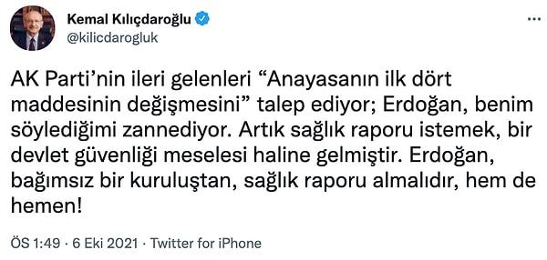 Kılıçdaroğlu, 'AKP'nin ileri gelenleri' ifadesi ile, Cumhurbaşkanlığı YİK üyesi Kahraman'ı kast etti.