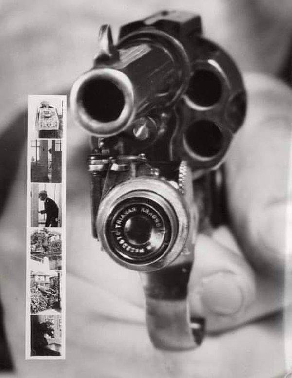 12. 1938 üretimi Colt 38 tetiğe bastığınızda bir kurşun yollarken o anın fotoğrafını da çekiyormuş.