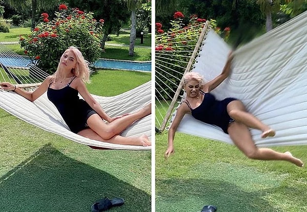 9. Позировать в гамаке немного сложно ...