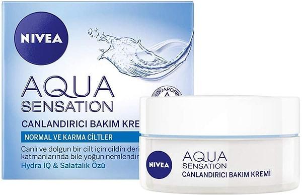 11. Nivea Aqua Sensation canlandırıcı bakım kremi, yoğun nemlendirme sağlarken aynı zamanda yorgun cildinizi de canlandırır.
