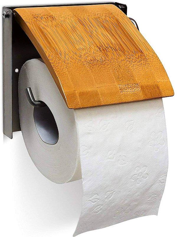 14. Bambu detaylı paslanmaz çelik tuvalet kağıdı tutucusu, banyosuna farklı bir hava katmak isteyenler için.