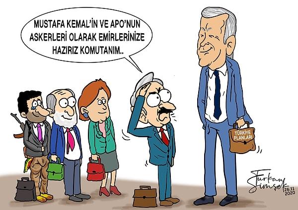 AKP teşkilatlarıyla yoğun ilişkiler içinde olan Şimşek'in bazı çizimleri ise şöyle;