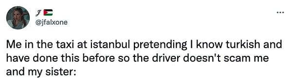 2. "Taksi şoförü beni ve kız kardeşimi dolandırmasın diye İstanbul'da taksiye binince Türkçe biliyormuş gibi davranırken ben:"
