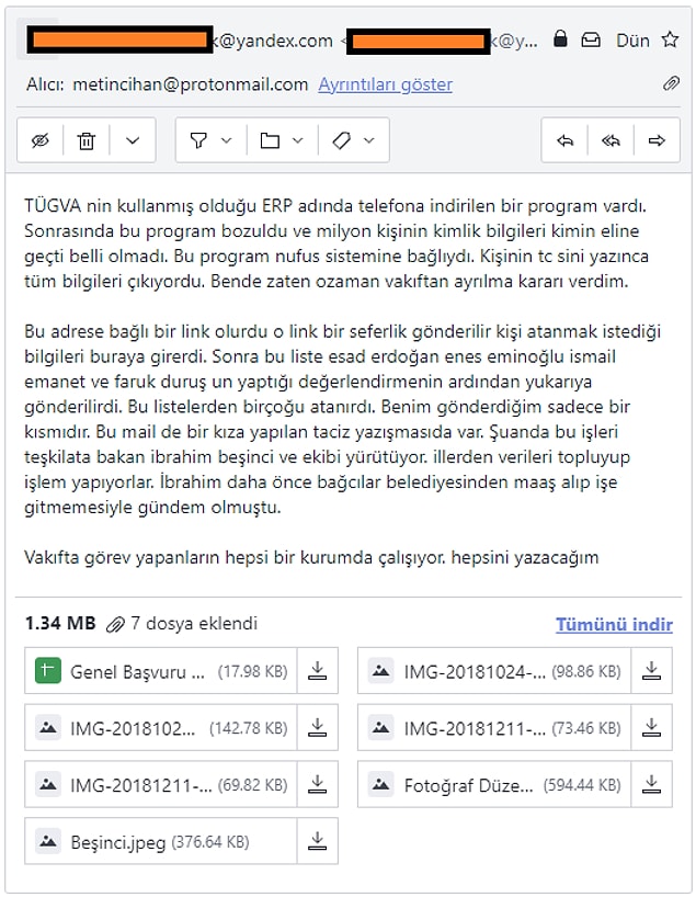 Gelen belgelerin açıklamasında ise şu yazıyor;