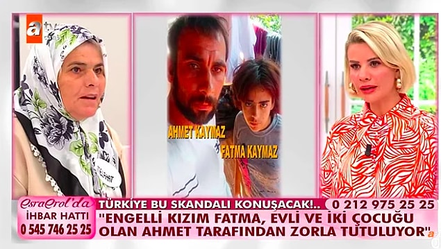 Melahat Oruç, %45 engelli raporu bulunan kızı Fatma için Esra Erol'un kapısını çaldı. Oruç, kızının Temmuz ayında evli ve 2 çocuk babası olan Ahmet isimli birine kaçtığını ve kaçtıktan sonra da bu adamla resmi nikah kıydıklarını iddia etti.