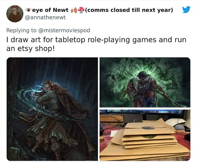 21. "Role-play oyunları için masaüstü çizimleri yapıyorum ve etsy üzerinde bir dükkanım var!"