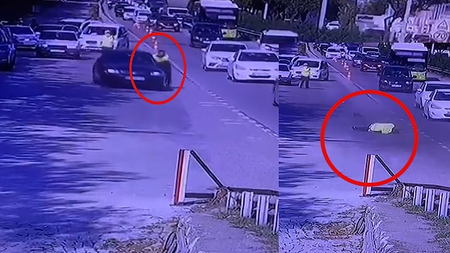 Polis memurunun omzunda kırık var