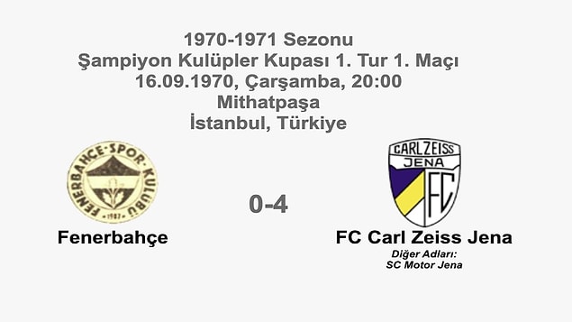 13. 16 Eylül 1970: Fenerbahçe 0-4 Carl Zeiss Jena