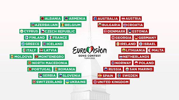 2022 yılında 41 ülkenin katılımıyla gerçekleşecek olan Eurovision'da Türkiye yine yok. Katılacak ülkeler de şu şekilde;