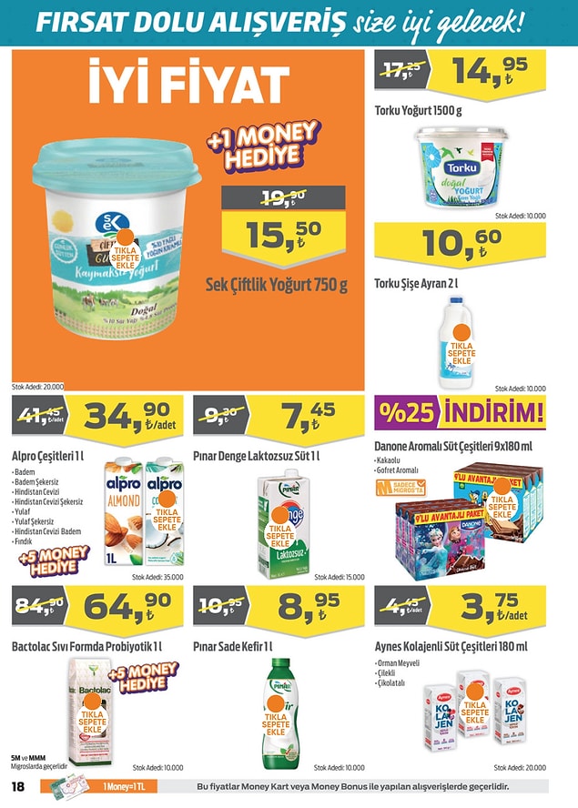 1 L Alpro çeşitleri 5 Money Puan hediyeli.