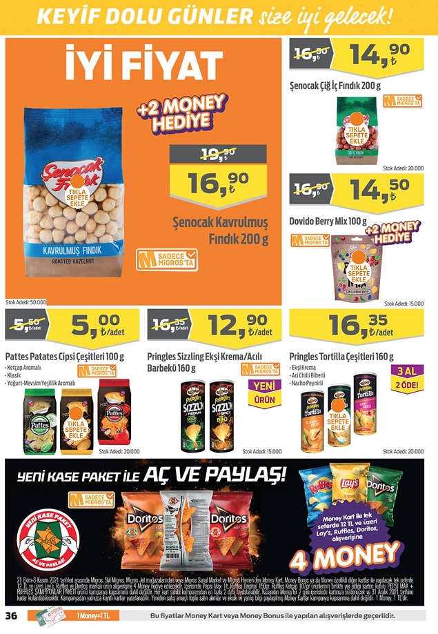 12 TL ve üzeri Lay's, Ruffles ve Doritos alışverişlerinize 4 Money Puan hediye.