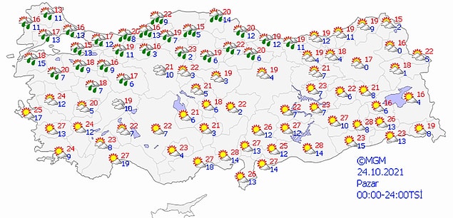 24 Ekim Pazar Hava Durumu Tahminleri