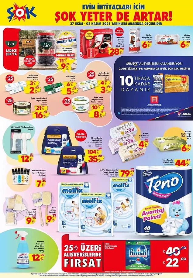 2 adet 6'lı Gilette Blue 3 alımına 25 TL'lik ŞOK çeki hediye.