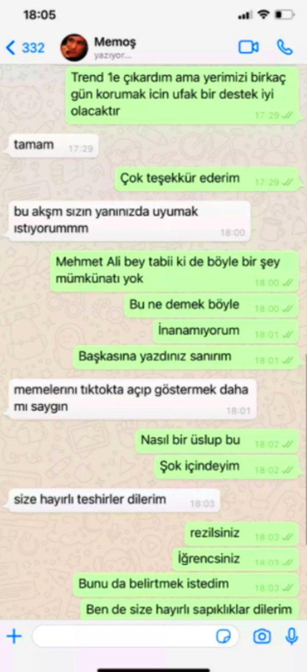 Daha önce Ece Ronay'ın klibinde oynayan Mehmet Ali Erbil, iddialara göre şöyle mesajlar atmıştı. Genç şarkıcı tüm bu mesajları ifşa etmişti.