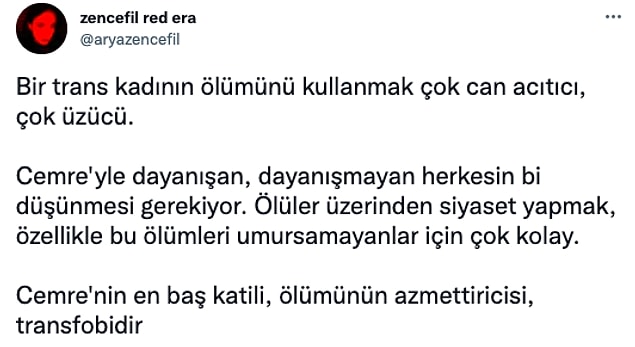 Cemre'nin vefat ettiği düşünüldüğü için 'ölüler üzerinden siyaset' yapılmaması gerektiğini,