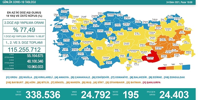 24 Ekim Koronavirüs Tablosu