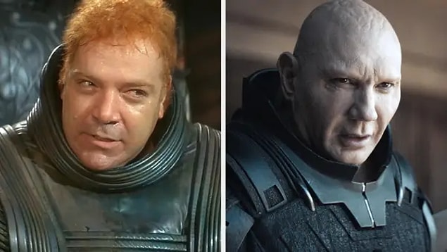 14. Rabban Harkonnen karakteri, filmin 1984 versiyonunda Paul L. Smith tarafından canlandırılırken, 2021 versiyonunda Dave Bautista tarafından canlandırılmış.
