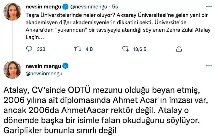 Nevsin Mengu Nun Tezsiz Ve Diplomasiz Oldugunu Soyledigi Akademisyen Zehra Zulal Atalay Aciklama Yapti