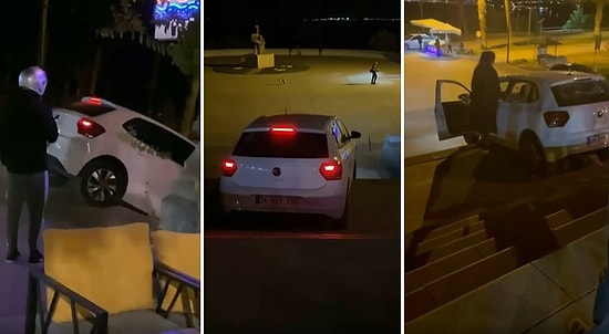 İstediği Yere Gitmek İçin Navigasyon Açan Sürücü, Aracıyla Parkın Merdivenlerinden İnmeye Çalıştı