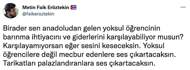 Ardından da kullanıcılar birçok insanın maddi durumu yetersiz olduğu için bu yurtları seçmek zorunda kaldıklarını söyleyerek ünlü yayıncıya tepki gösterdi.