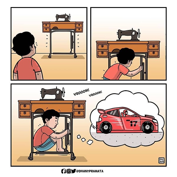 15. Представлять, что швейная машинка это реальная гоночная машина