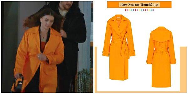 7. Esra'nın yukarıdaki kombininin üzerine giydiği turuncu trençkot da Merve Çisko'ya ait bir tasarım.