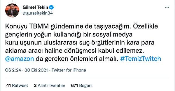 Yayıncıların çağrısı ve ortaya koydukları tepki sonrası CHP İstanbul Milletvekili Gürsel Tekin de olayı TBMM gündemine taşıyacaklarını duyurdu.