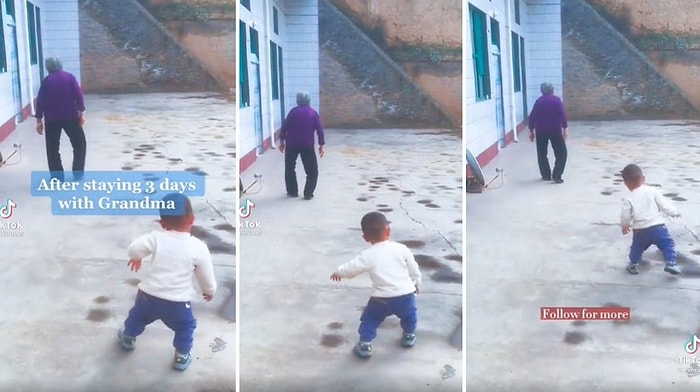3 Gün Birlikte Yaşadığı Büyükannesinin Yürüyüşünü Taklit Etmeye Başlayan Ufaklık