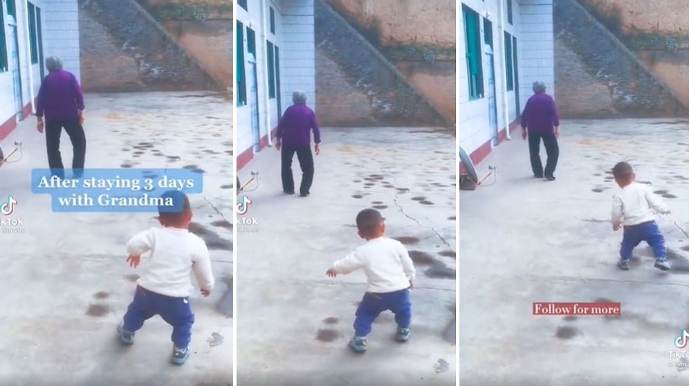 3 Gün Birlikte Yaşadığı Büyükannesinin Yürüyüşünü Taklit Etmeye Başlayan Ufaklık