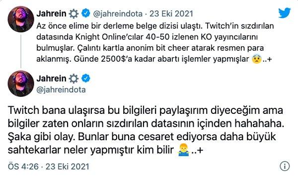 Ses getiren bu olayın ardından da ünlü yayıncı Jahrein, Twitter hesabından yaptığı paylaşım ile birlikte yayın platformunda kara para aklandığını iddia etmişti.