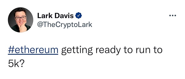 Twitter üzerinden yakın zamanda Lark Davis, Ethereum hakkında bu tweeti attı!