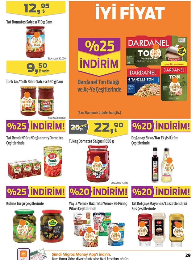 18. Tukaş Domates Salçası 1650 g 22,90 TL.