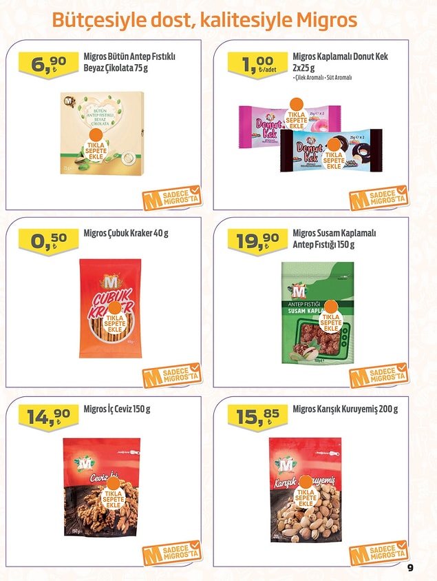 51. Migros Bütün Antep Fıstıklı Beyaz Çikolata 75 g 6,90 TL.