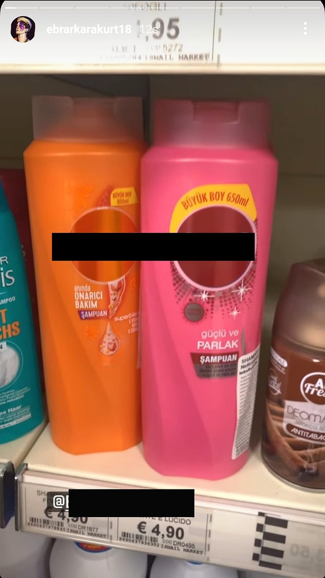 Biz de bu ürünleri sizlere göstermek istedik... Mesela, popüler bir markaya ait olan bu şampuan 4.90 Euro.