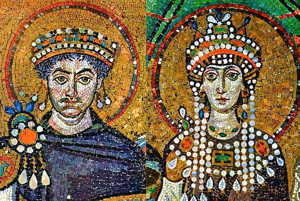 3- Ayasofya'yı inşa ettiren, Konstantinapolis'in unutulmaz çifti: Theodora ve I. Justinianus.